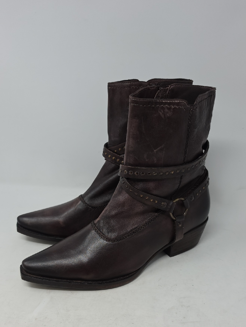 Vintage Foundry Co. Alissa Dark Brown Studded Harness Ankle Boots Women's Size 9